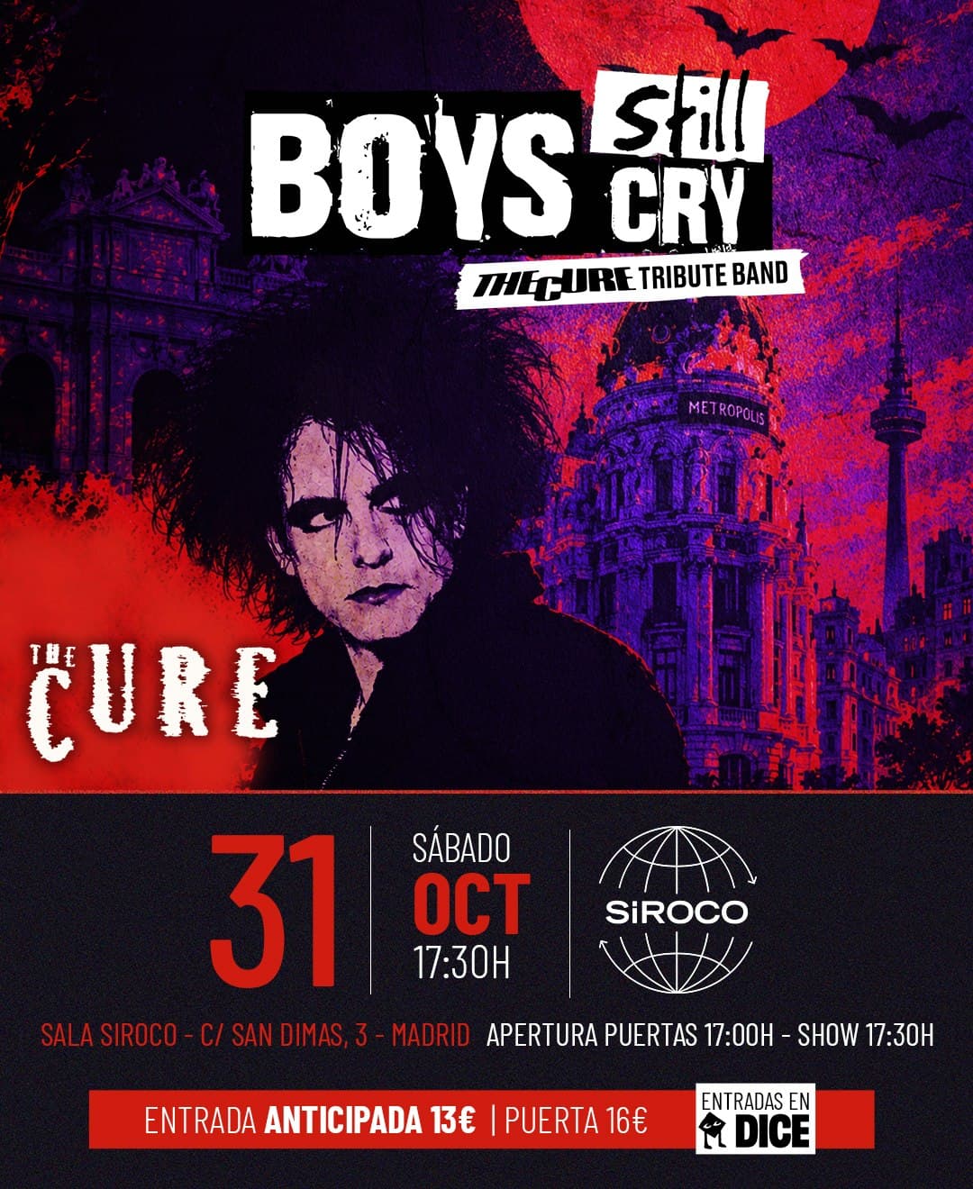 Cartel de Boys Still Cry. Tributo a The Cure.