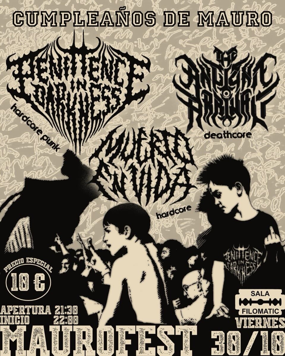 Cartel de "MAUROFEST" Penitence in Darkness + Muerto en Vida + The Ancient Arrival