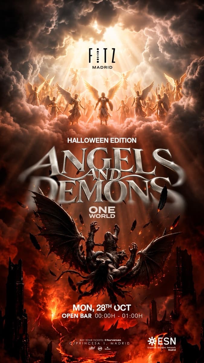 Cartel de ANGELS & DEMONS x One World by ESN - Halloween edition