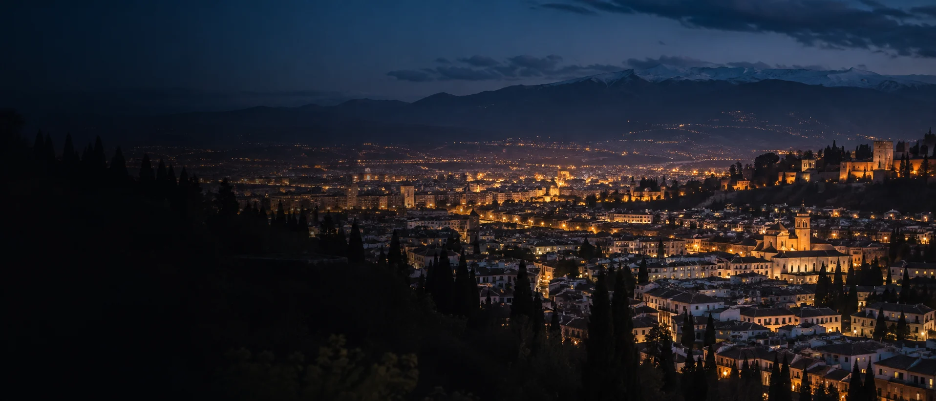 Vista nocturna de Granada